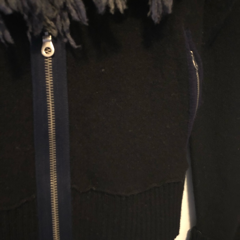 Free People Knit Moto Jacket Bomber Sweater Black Grey Blue Size Small - Picture 5 of 10